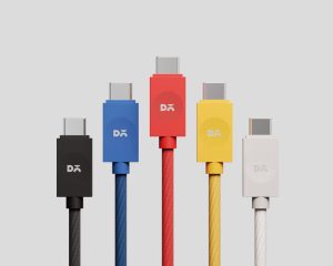Yellow DailyObjects POP 100W Type-C Kevlar charging cable with braided nylon, ideal for laptops and phones.