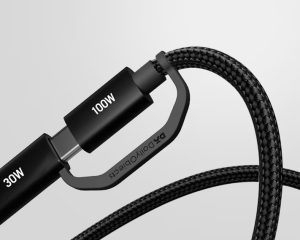 DailyObjects Kevlar 2-in-1 100W MFi charging cables in desktop setup with MacBook.