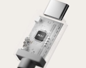 Cross-section of Kevlar core USB-C charging cable showing braided nylon and multi-layer shielding