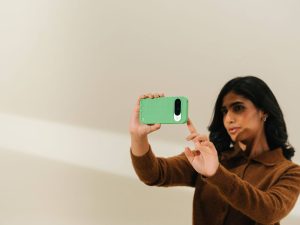 Front view of five Stack modular phone cases for Pixel 10 showing different colours and attachment points for accessories.