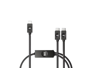Surge 140W Kevlar core twin port USB-C charging cable powering multiple AI devices