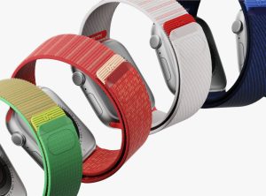 Track nylon Apple Watch band worn during a winter trek