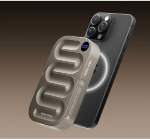 Portable MagSafe power bank charging smartphone during tech accessories sale for travel and daily use