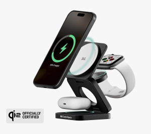 Wireless charger powering smartphone in modern setup from mobile accessories sale